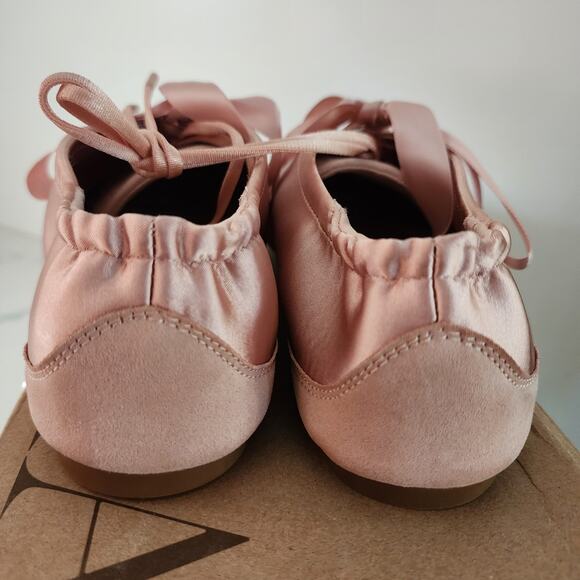 Vivaia Cristina Square Toe Lace-Up Satin Sneakerina Peach Blush EU 37.5 US 7 NEW - Picture 5 of 8